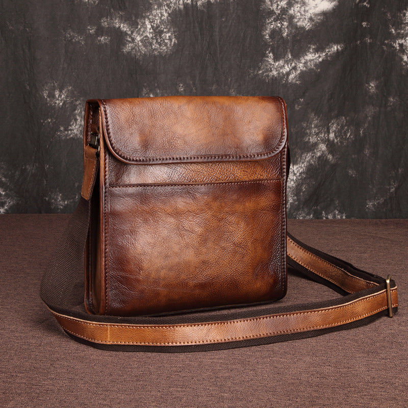 Men's Innovative Retro Vegetable Tanned Leather Handbags