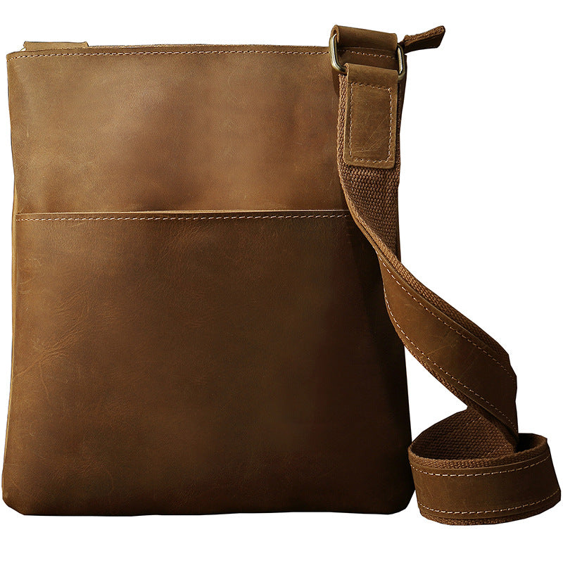 Men's Handmade Crazy Horse Leather Vertical Simple Men's Shoulder Bags