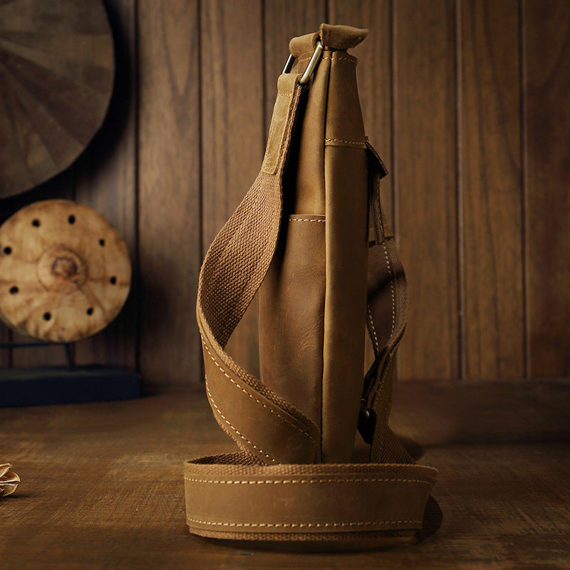 Men's Handmade Crazy Horse Leather Vertical Simple Men's Shoulder Bags