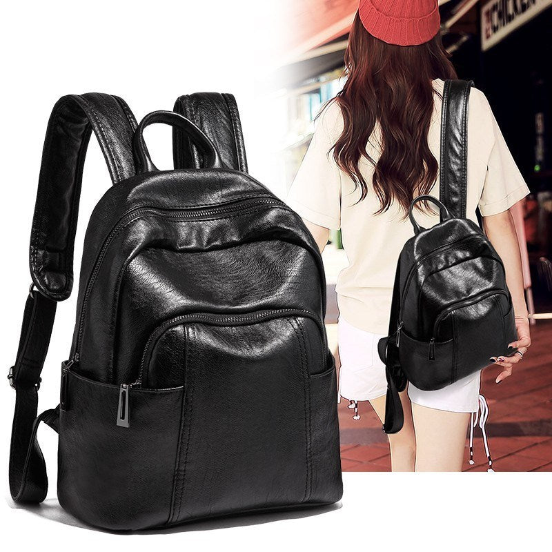 Women's Korean Fashionable Soft Leather Large Capacity Backpacks
