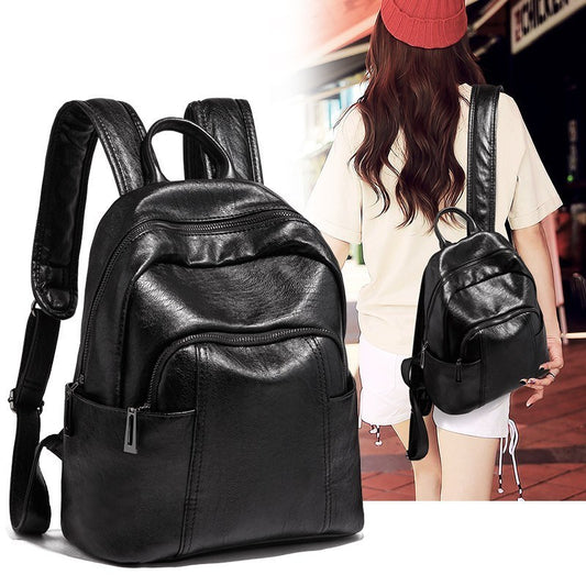Women's Korean Fashionable Soft Leather Large Capacity Backpacks