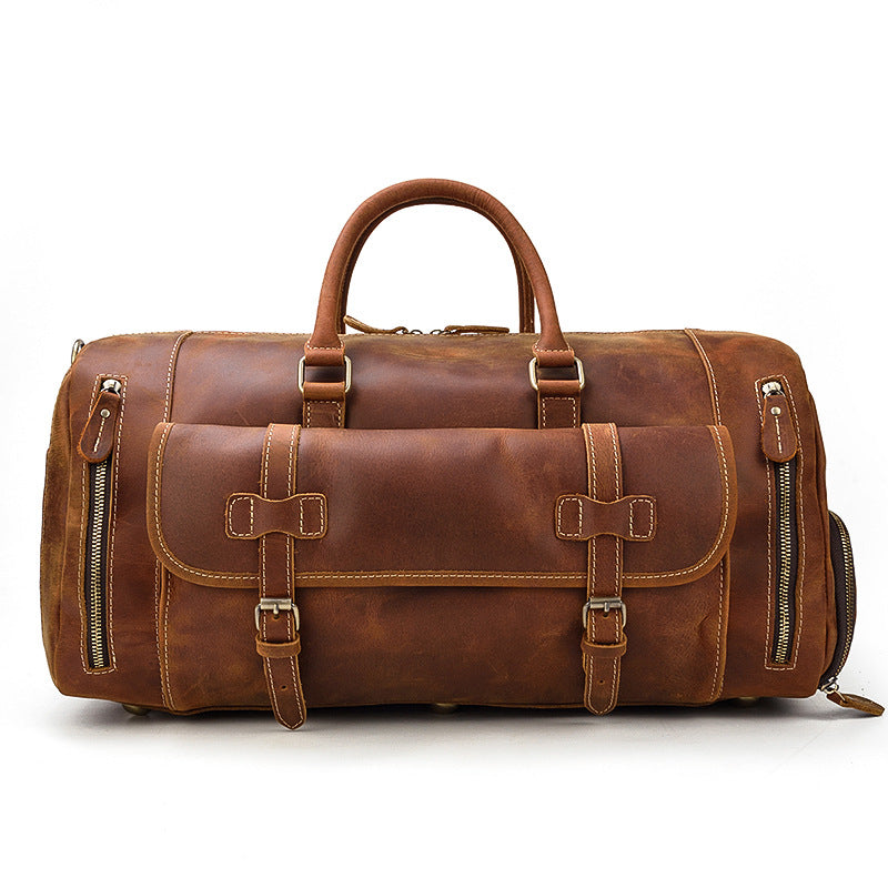 Men's Crazy Horse Leather With Shoe Position Travel Bags