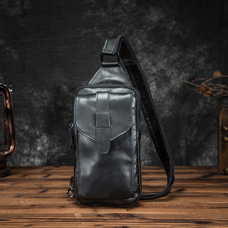 Men's Crazy Horse Skin Cowhide Retro Cool Men's Chest Bags