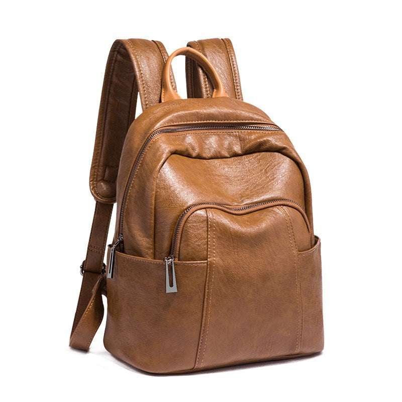 Women's Korean Fashionable Soft Leather Large Capacity Backpacks