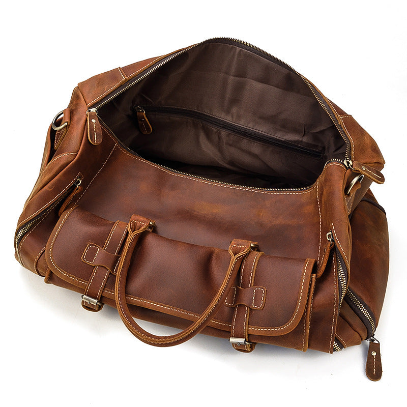 Men's Crazy Horse Leather With Shoe Position Travel Bags