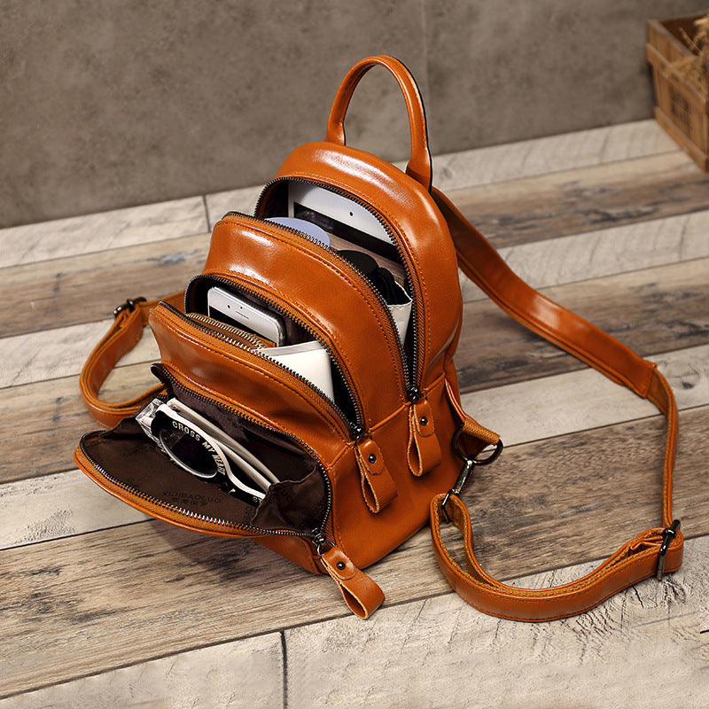 Women's Retro Fashion Zipper Double Refined Simple Backpacks