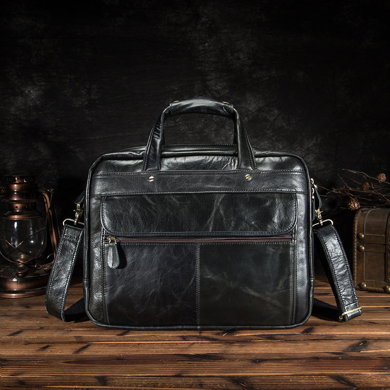 Men's Wax Cowhide Vintage Inch Business Official Men's Briefcases
