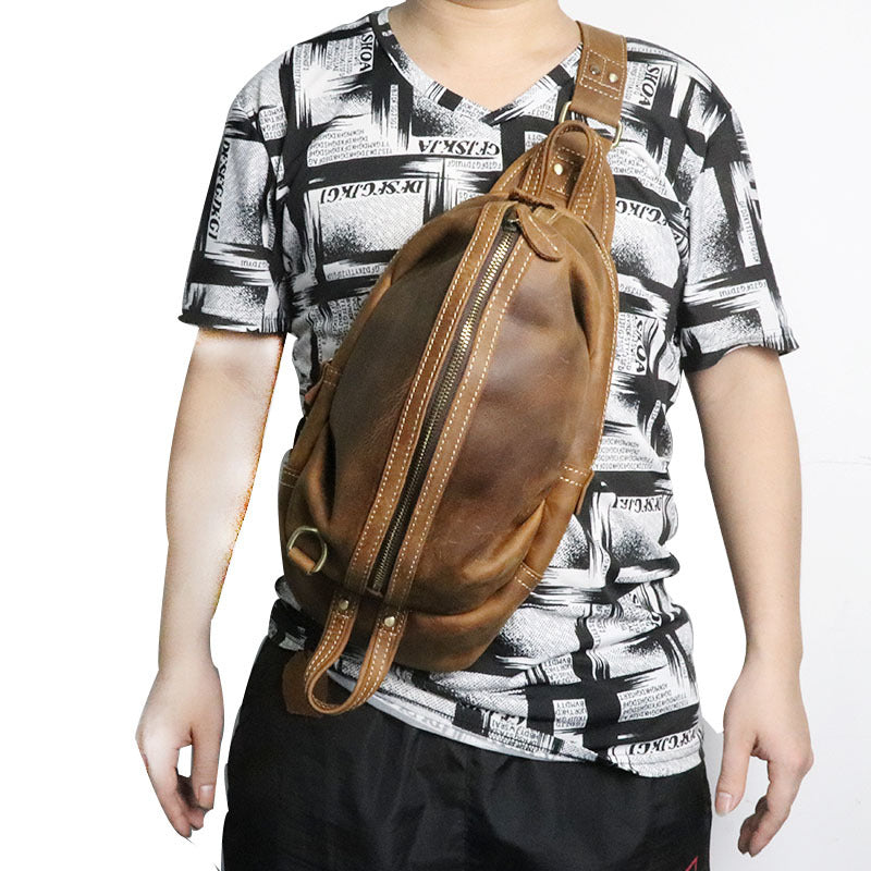 Men's Genuine Leather British Retro Personalized Cattle Men's Chest Bags
