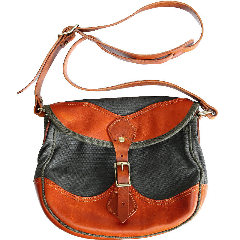 Women's & Men's Oil Wax Canvas Diagonal Saddle Vegetable Tanning Leather Men's Messenger Bags
