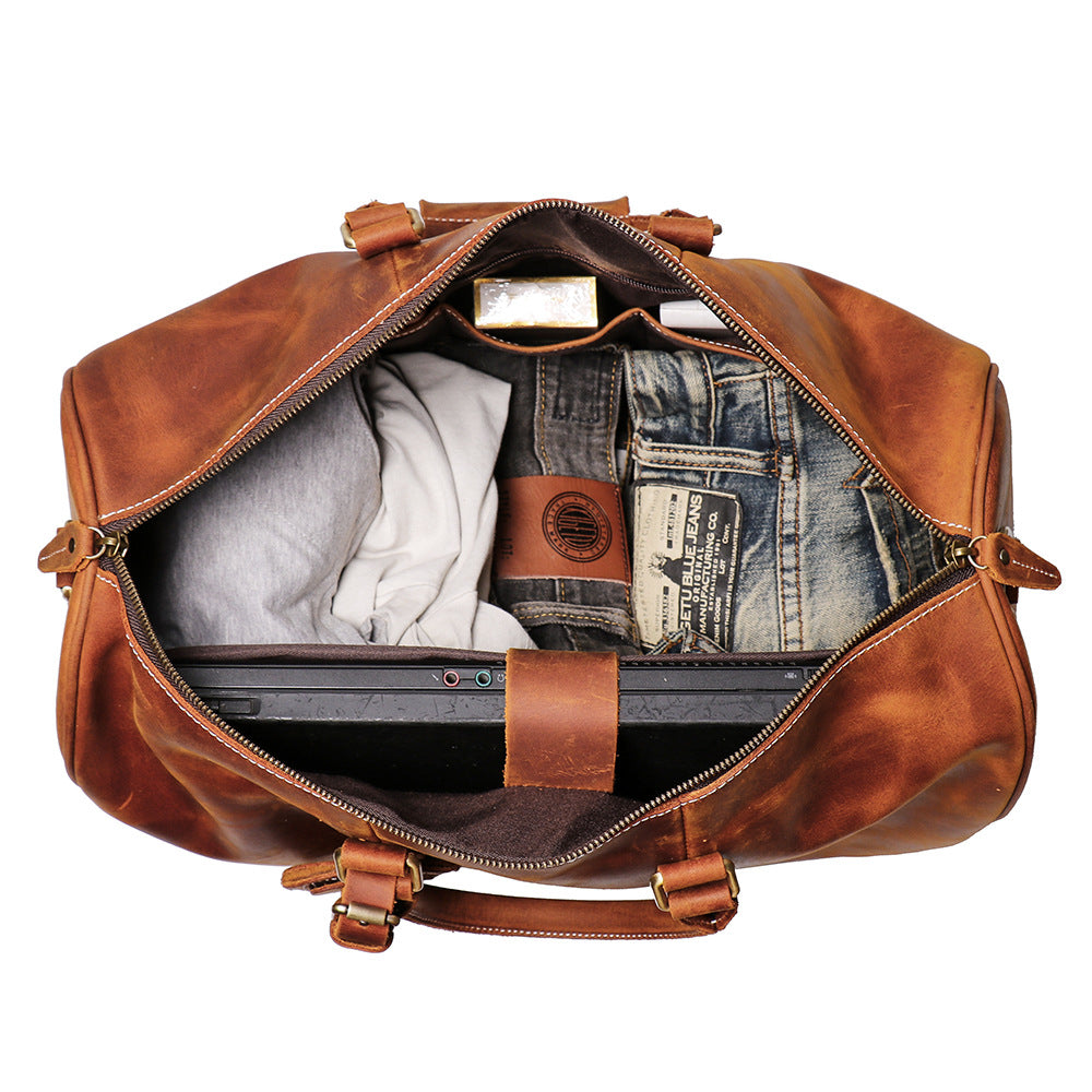 Men's Crazy Horse Leather First Layer Cowhide Travel Bags