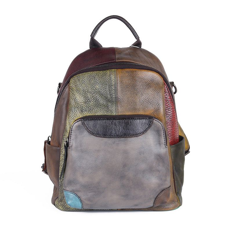 First Layer Leather Contrast Color Series Retro Backpacks
