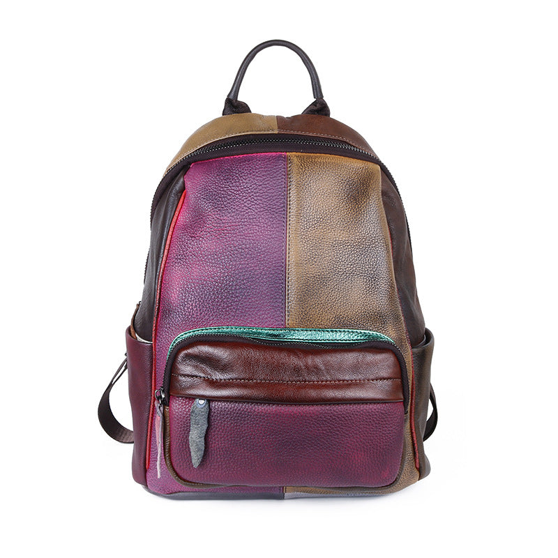 First Layer Leather Contrast Color Series Retro Backpacks