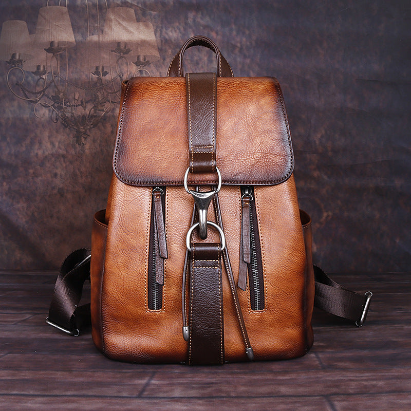 Layer Cowhide Retro Genuine Leather Colored Backpacks