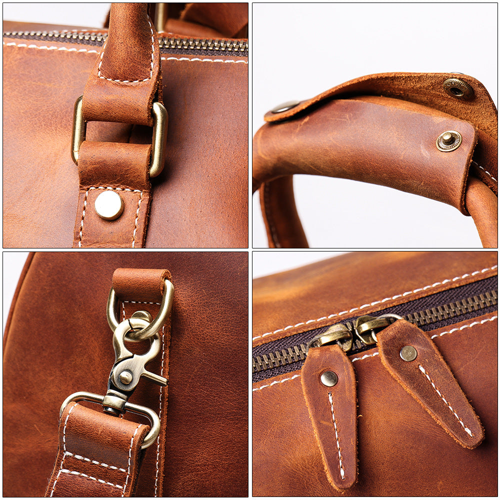Men's Crazy Horse Leather First Layer Cowhide Travel Bags