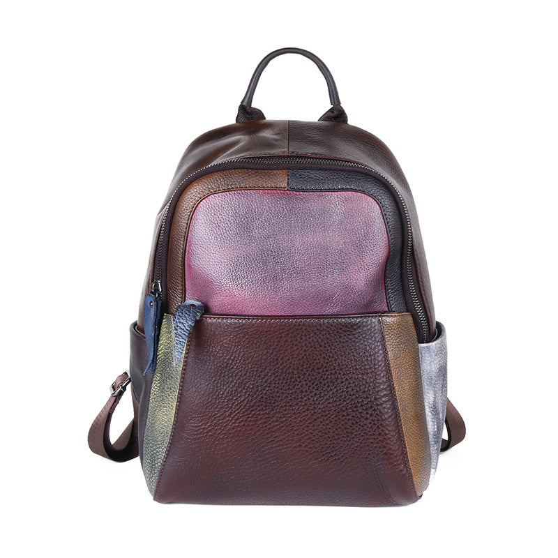 First Layer Leather Contrast Color Series Retro Backpacks