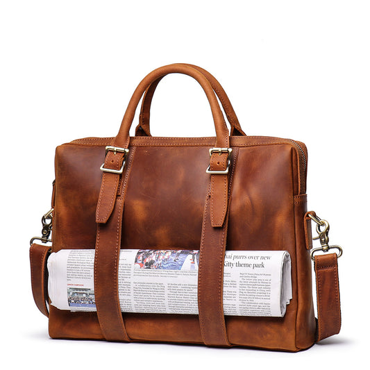 Men's Crazy Horse Leather Genuine Large Capacity Men's Briefcases