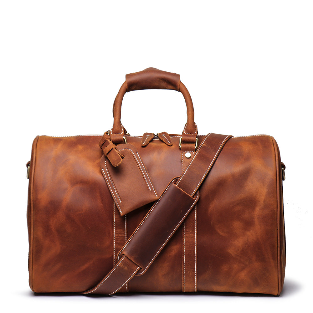Men's Crazy Horse Leather First Layer Cowhide Travel Bags