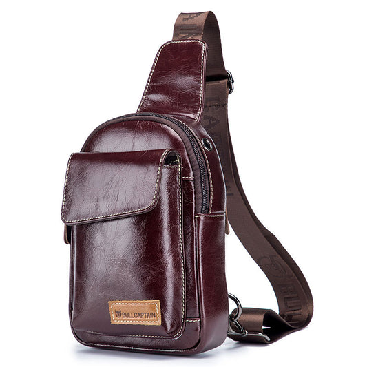 Men's Captain Genuine Leather Cowhide One Korean Men's Chest Bags