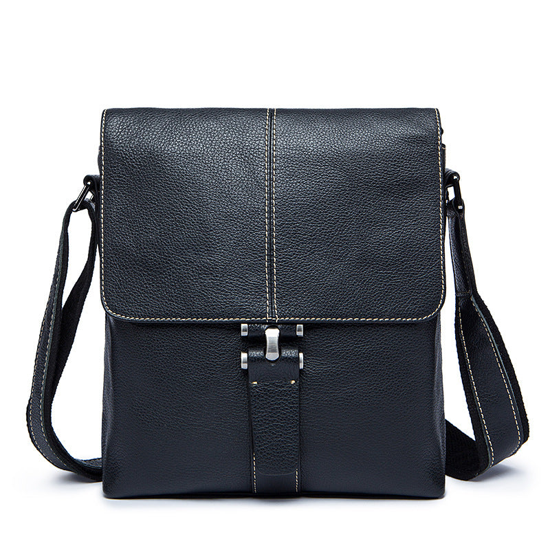 Genuine Leather Vertical Clamshell Top Layer Men's Messenger Bags