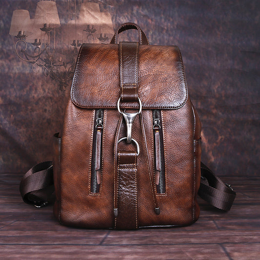 Layer Cowhide Retro Genuine Leather Colored Backpacks