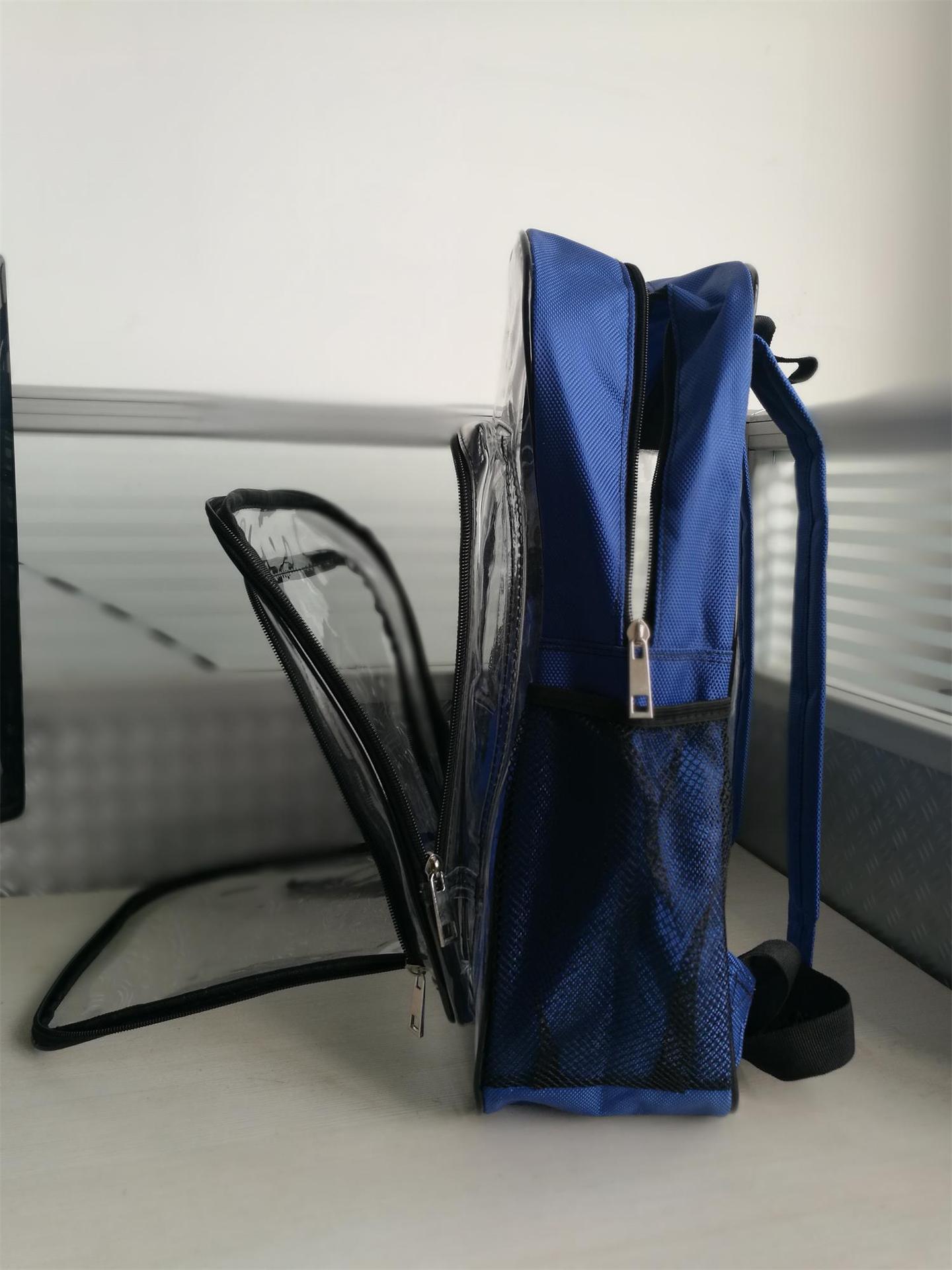 Transparent Sapphire Blue Bottom Net Pocket Sports Backpacks