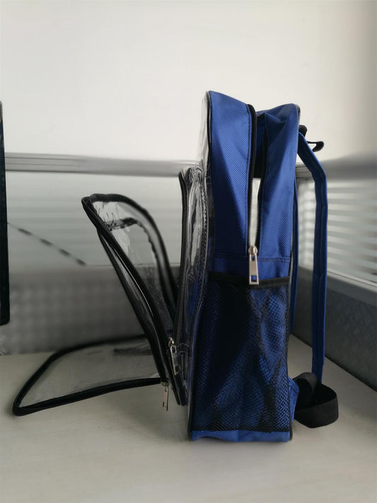 Transparent Sapphire Blue Bottom Net Pocket Sports Backpacks