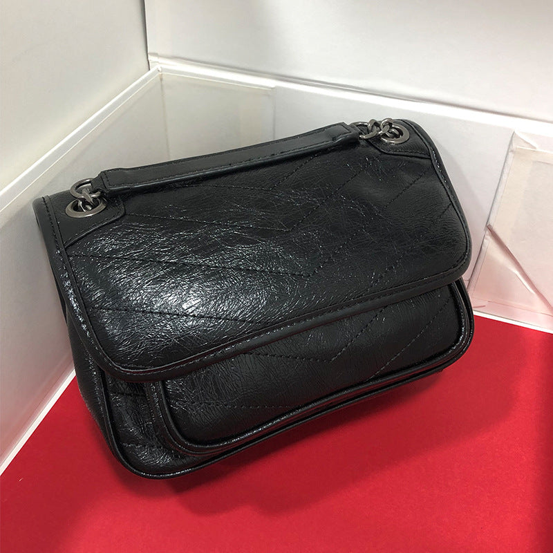 Women's Crack Cowhide Vintage Cow Leather Double Bags