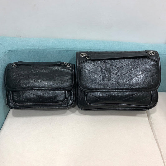 Women's Crack Cowhide Vintage Cow Leather Double Bags
