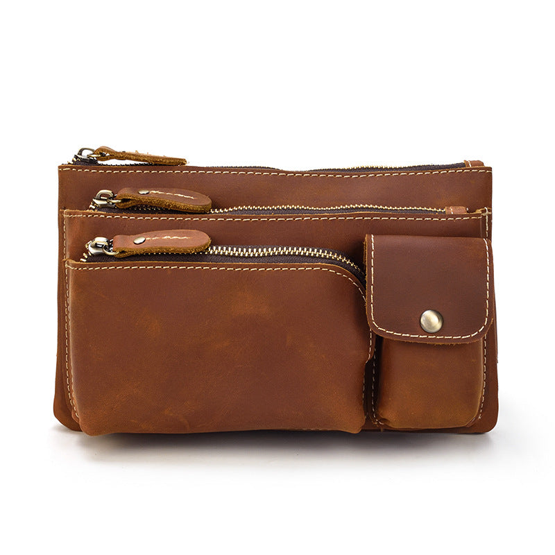 Men's Leather Retro Crazy Horse Mobile Men's Chest Bags