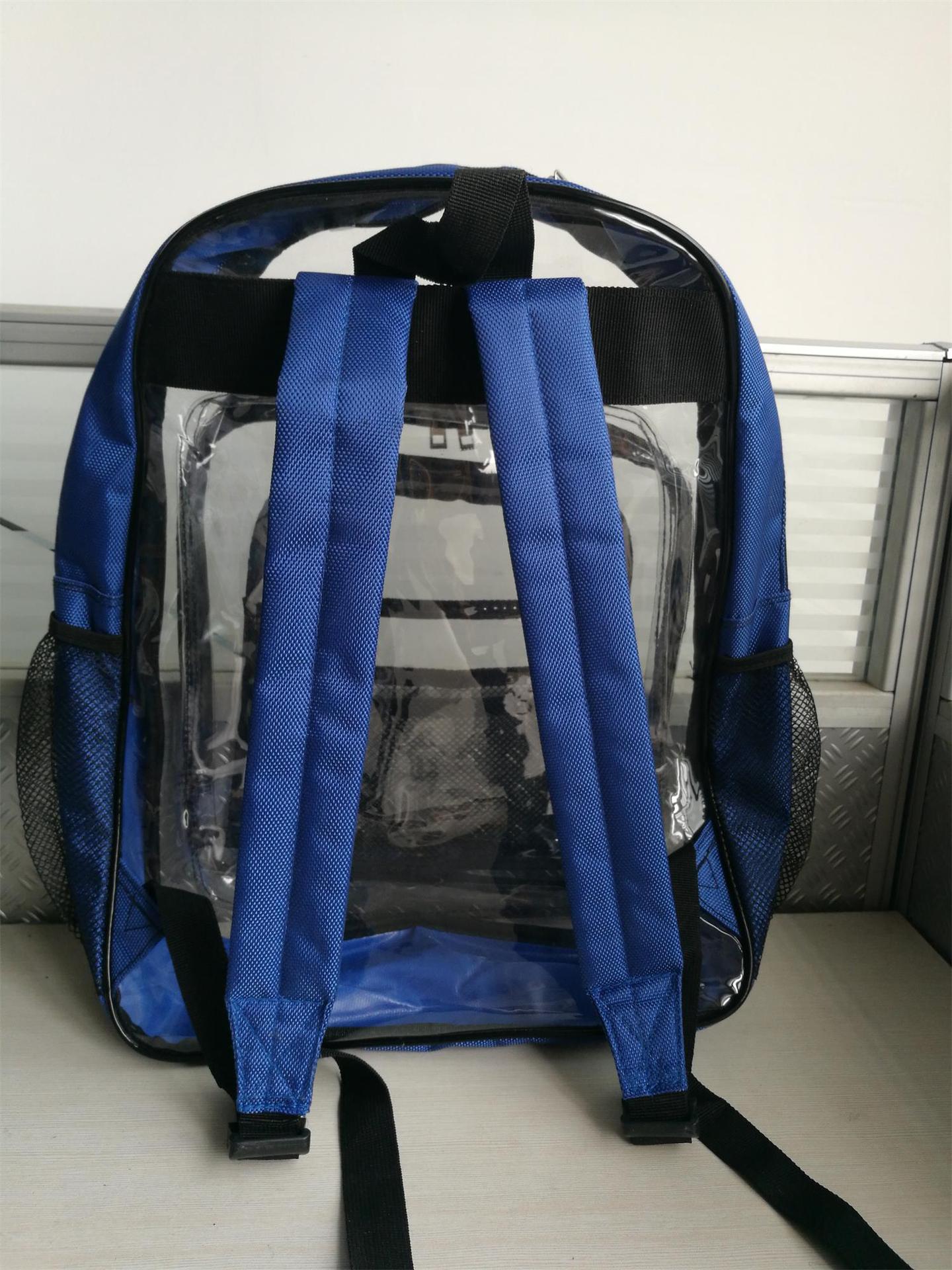 Transparent Sapphire Blue Bottom Net Pocket Sports Backpacks