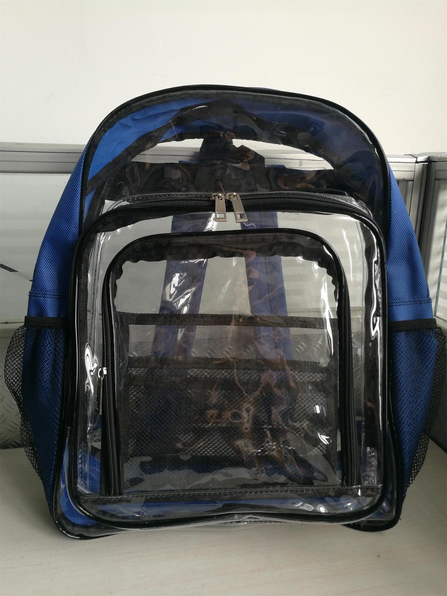 Transparent Sapphire Blue Bottom Net Pocket Sports Backpacks