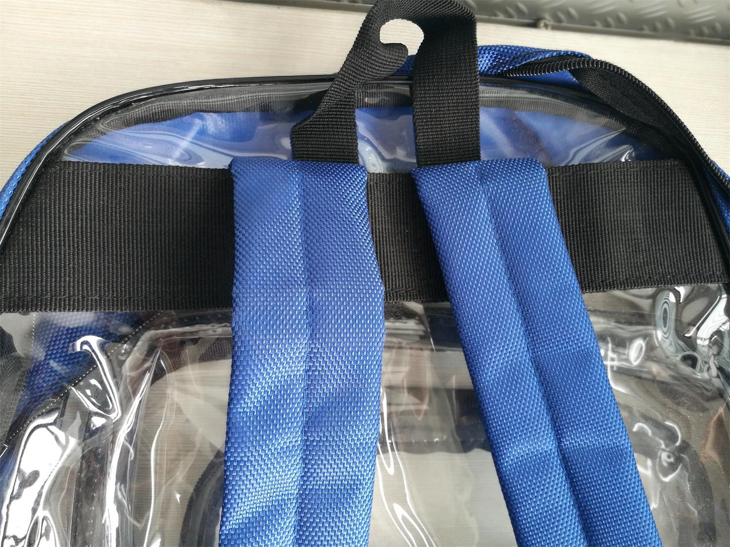 Transparent Sapphire Blue Bottom Net Pocket Sports Backpacks
