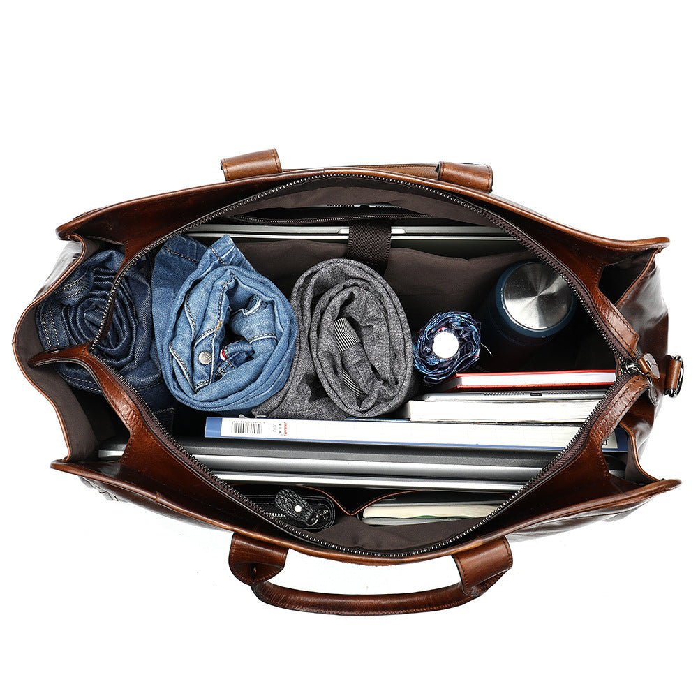 Men's Layer Cowhide Business Trip Large Capacity Travel Bags