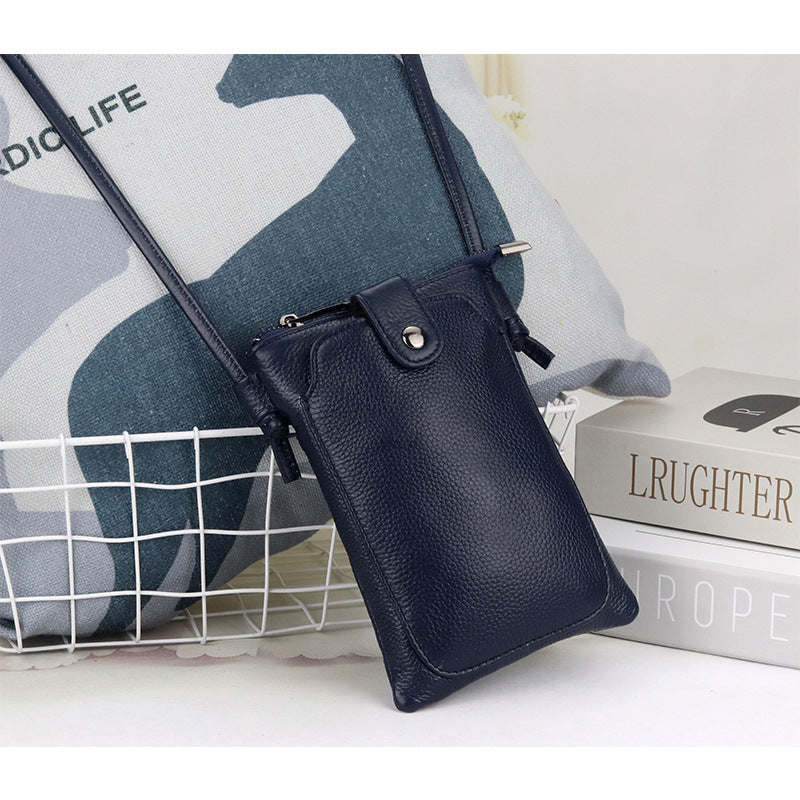 Women's Fashion First Layer Cowhide Vertical Mobile Phone Bags