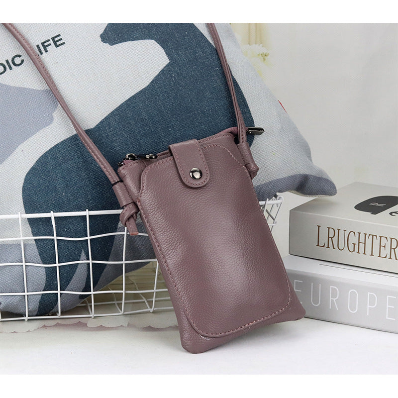Women's Fashion First Layer Cowhide Vertical Mobile Phone Bags