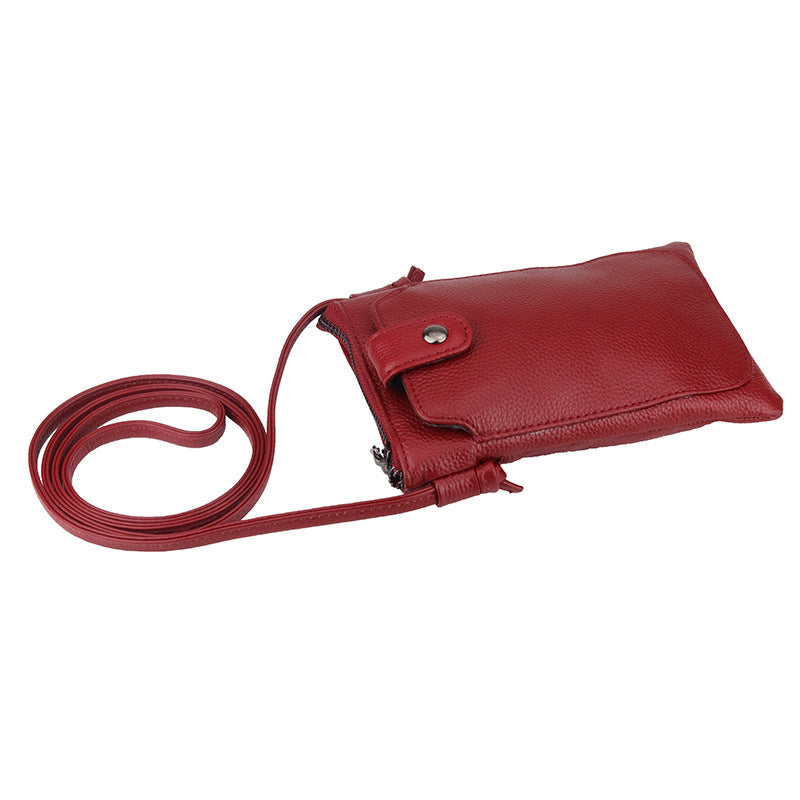 Women's Fashion First Layer Cowhide Vertical Mobile Phone Bags