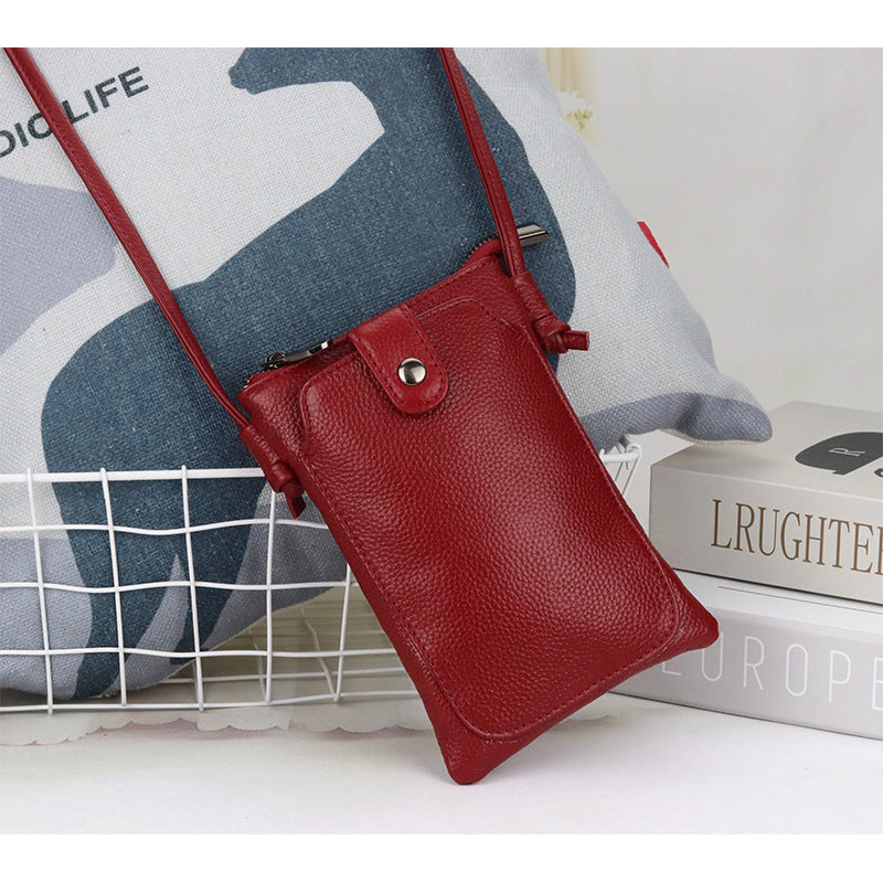 Women's Fashion First Layer Cowhide Vertical Mobile Phone Bags