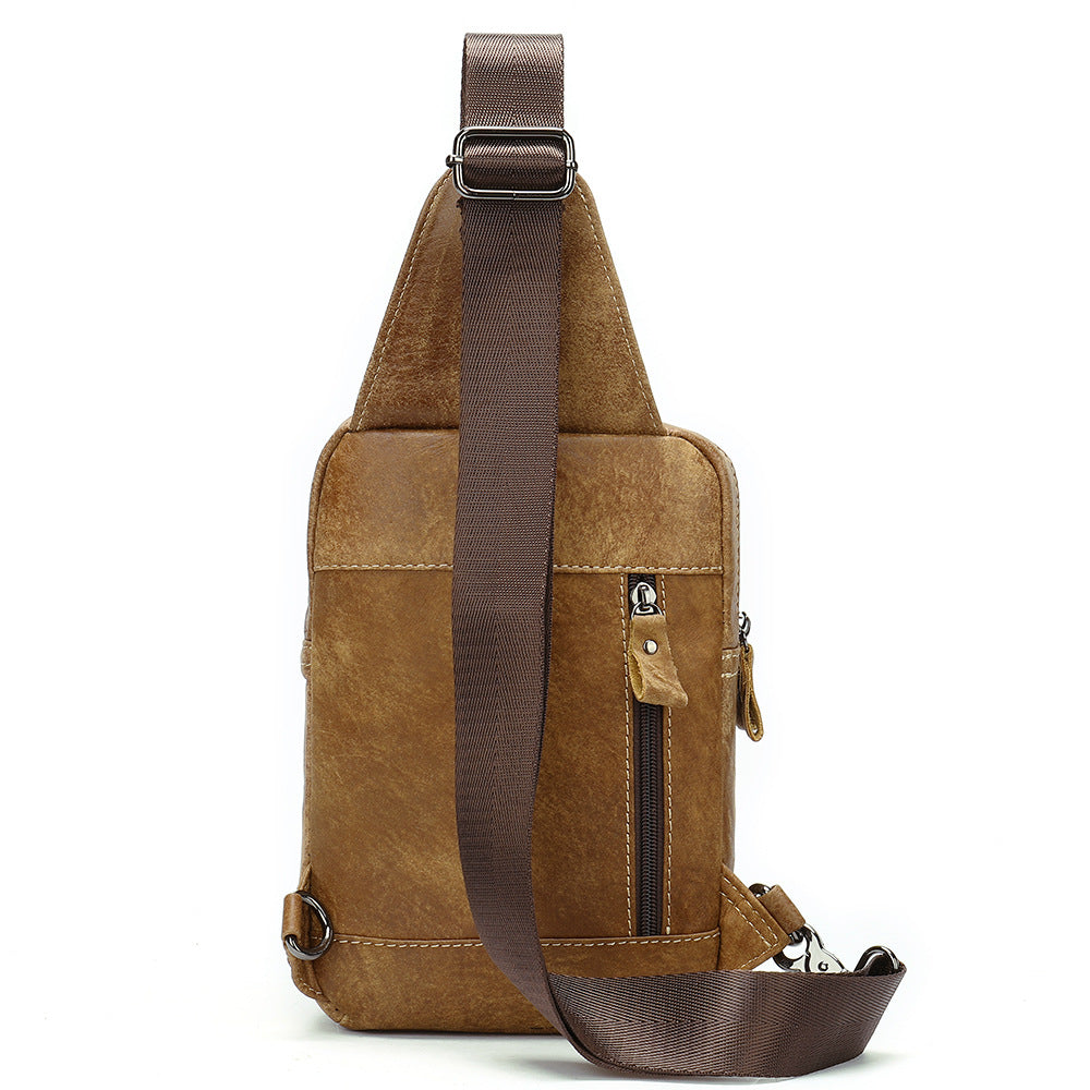 Men's First Layer Cowhide Vertical One Men's Chest Bags