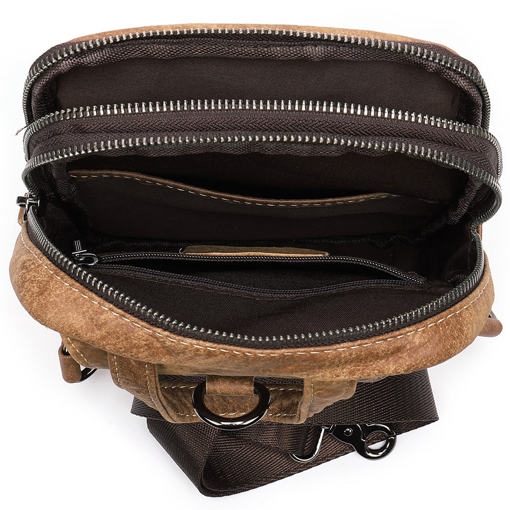 Men's First Layer Cowhide Vertical One Men's Chest Bags