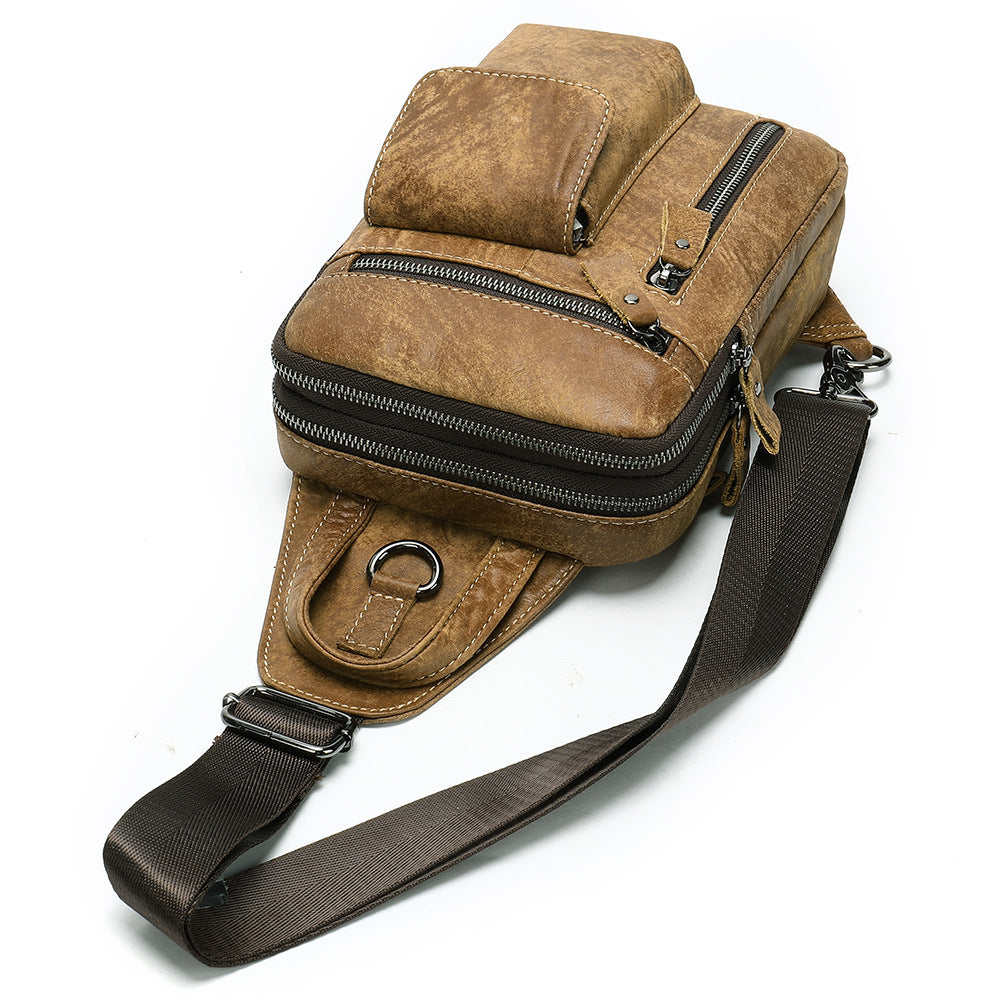 Men's First Layer Cowhide Vertical One Men's Chest Bags