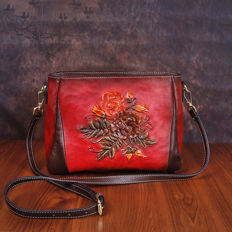 Women's Cowhide Elegant Chinese Style Retro Embossing Shoulder Bags