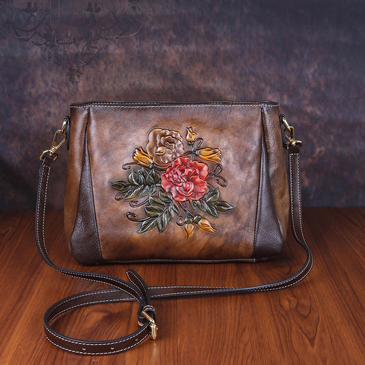 Women's Cowhide Elegant Chinese Style Retro Embossing Shoulder Bags