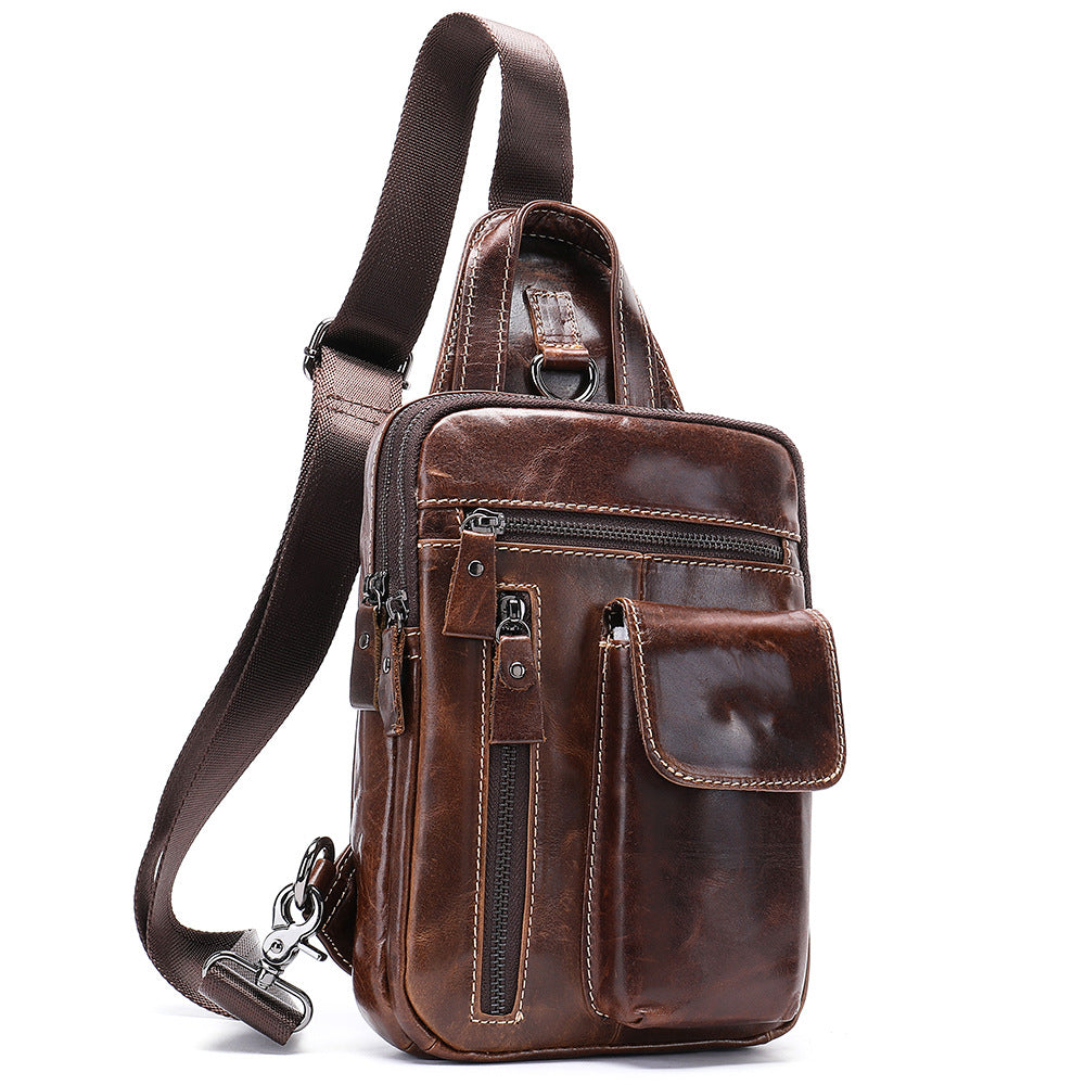 Men's First Layer Cowhide Vertical One Men's Chest Bags
