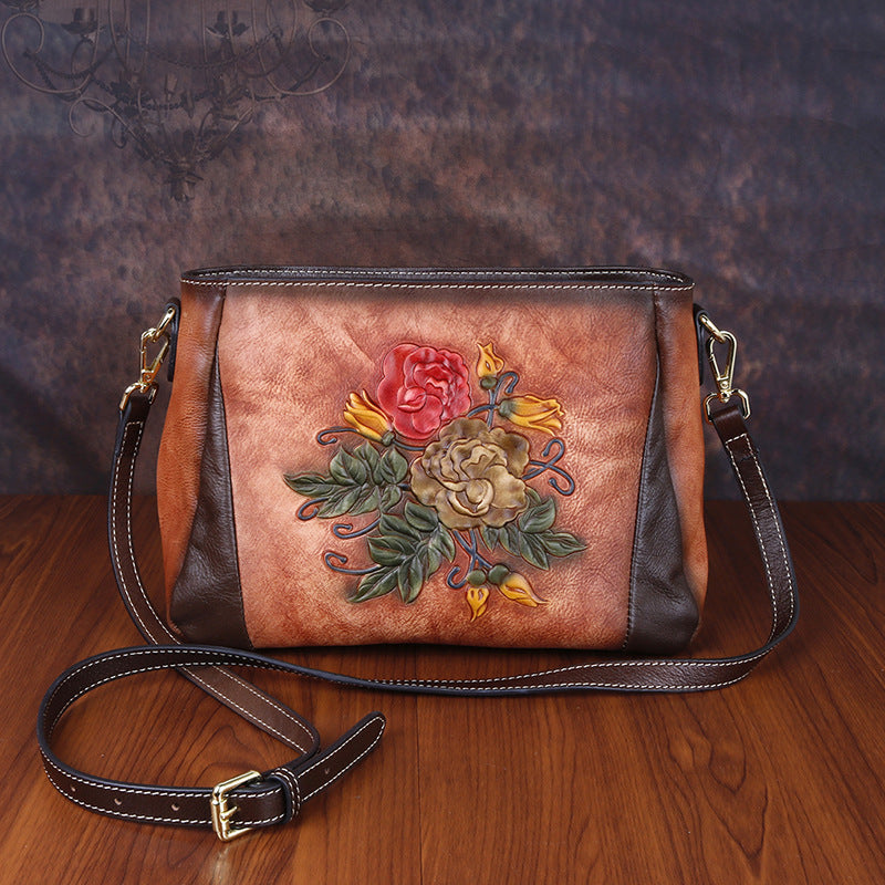 Women's Cowhide Elegant Chinese Style Retro Embossing Shoulder Bags