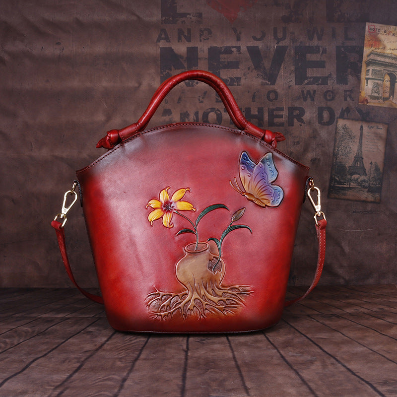 Broadcast Chinese Style First Layer Cowhide Shoulder Bags