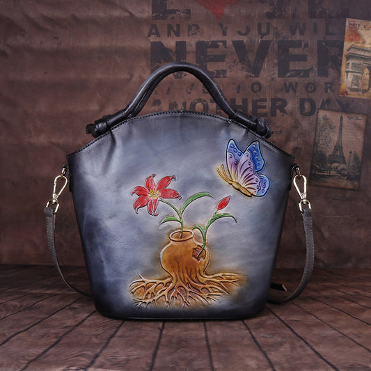 Broadcast Chinese Style First Layer Cowhide Shoulder Bags