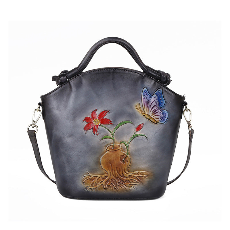 Broadcast Chinese Style First Layer Cowhide Shoulder Bags