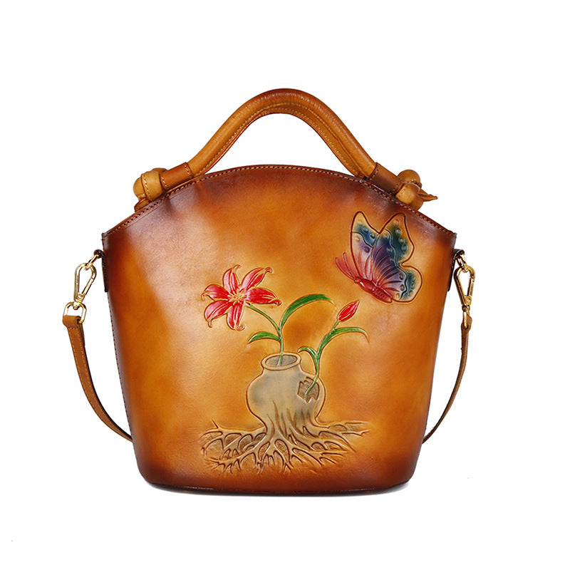Broadcast Chinese Style First Layer Cowhide Shoulder Bags