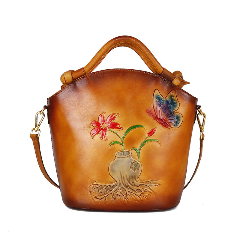 Broadcast Chinese Style First Layer Cowhide Shoulder Bags