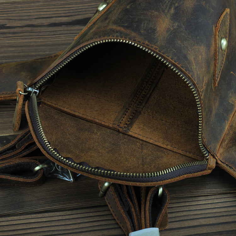 Cow Head Simple Stylish Personality Genuine Motorcycle Men's Shoulder Bags